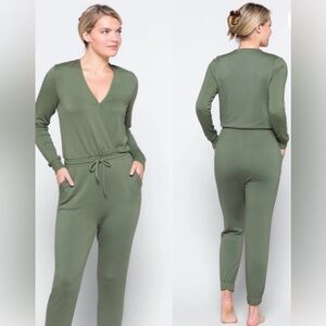 Stitch Fix Freestyle Sage Green Women's Beyond Yoga Overlapping Jumpsuit
